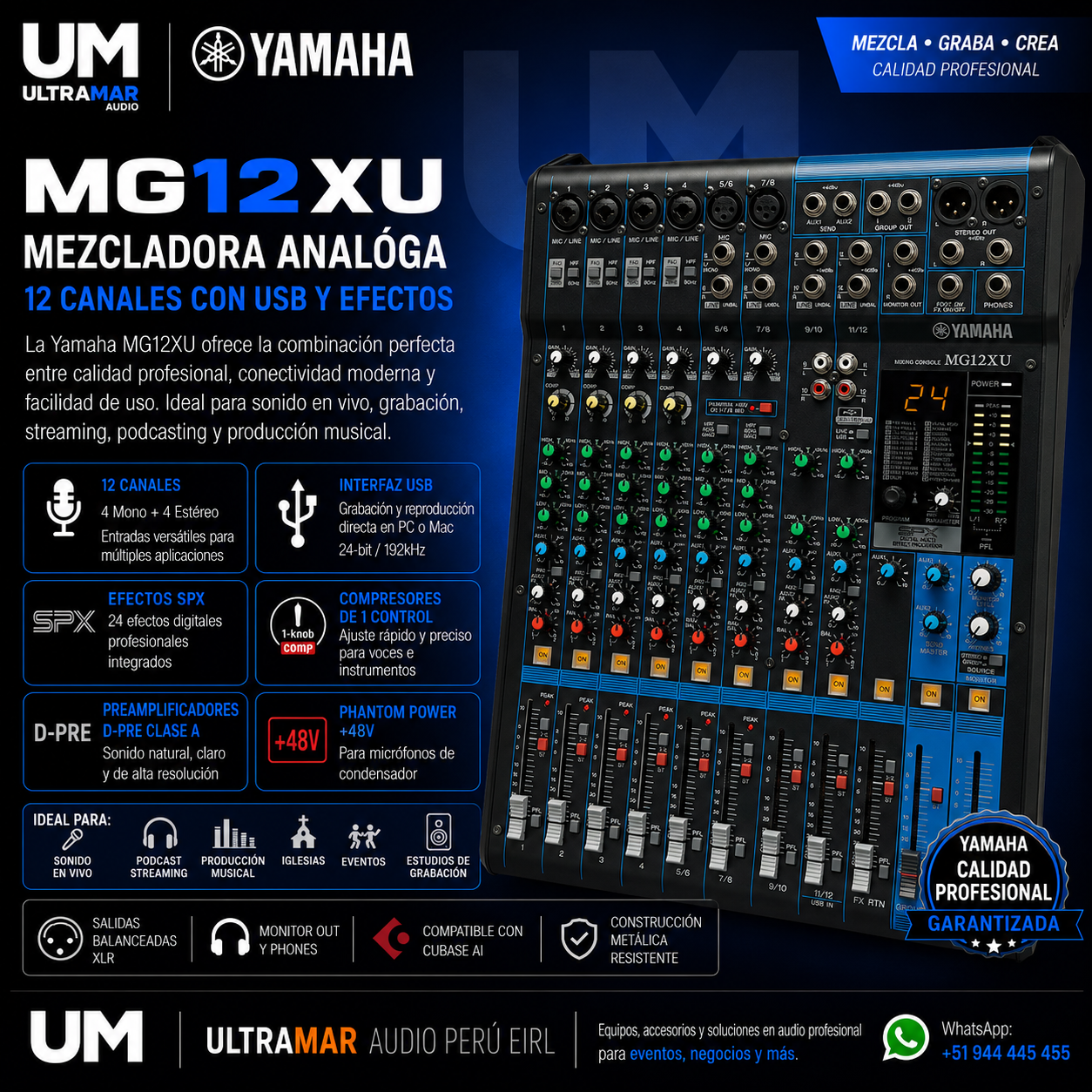 Yamaha MG12XU Disponible en Ultramar Audio Perú