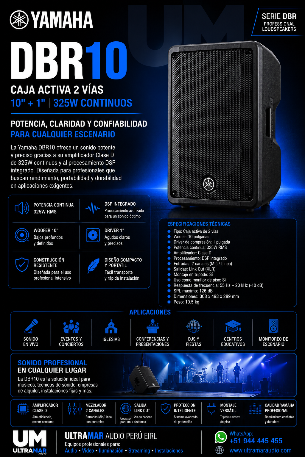 Yamaha DBR10 caja activa profesional de 10 pulgadas y 325W RMS