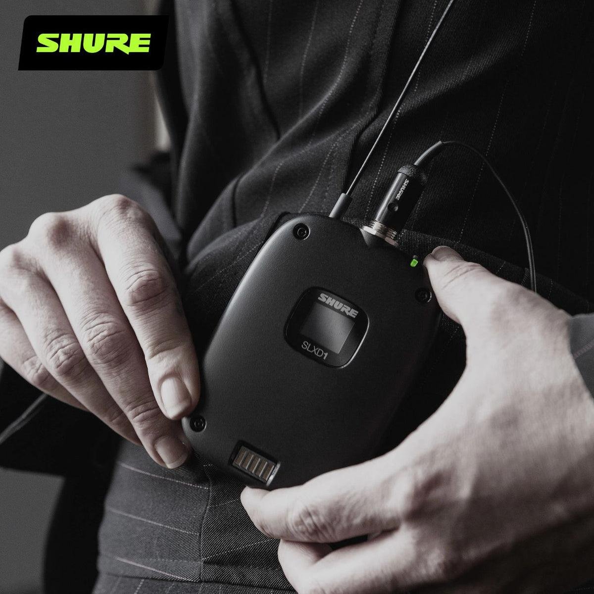 Shure SLXD1 Vista de Conectores y Pantalla Digital