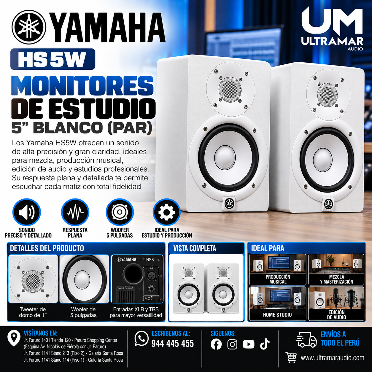 YAMAHA HS5W - Power Studio Monitor 5″ BLANCO (PAR)