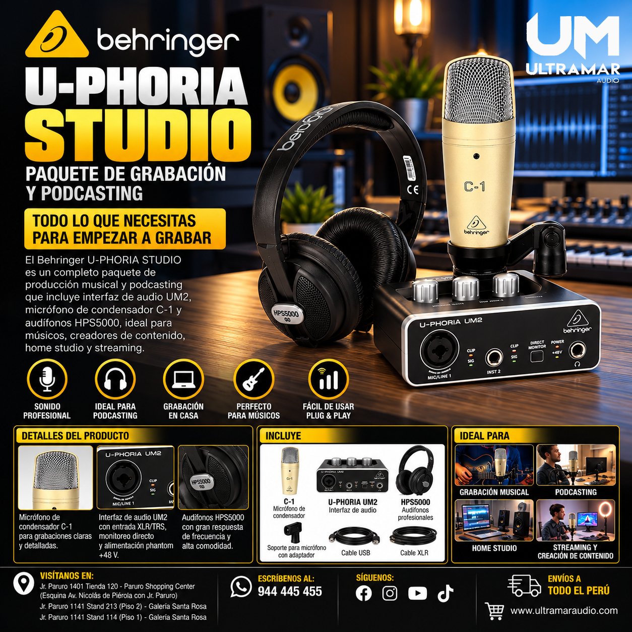 Behringer U Phoria Studio Paquete de grabación / podcasting