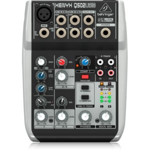 Behringer Q502USB Mezclador premium de 5 entradas y 2 buses con preamplificador y compresor de micrófono XENYX, ecualizador británico e interfaz USB/audio