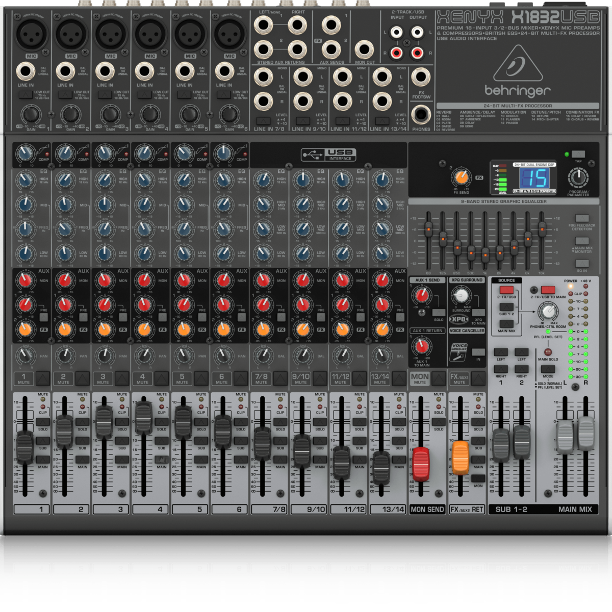 Behringer X2222USB Mezclador de 22 entradas y 2/2 buses con preamps y