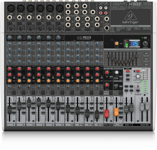 Behringer X1832USB Mezclador de 18 entradas y 3/2 buses con preamps y comps de micrófono XENYX, ecualizador británico, procesador Multi-FX de 24 bits e interfaz USB/Audio