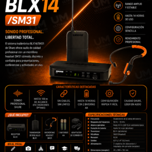 SHURE BLX14/SM31 Sistema inalámbrico para fitness, con micrófono de diadema SM31FH