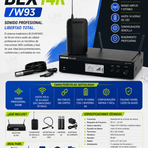 SHURE BLX14R/W93 Sistema de micrófono Lavalier inalámbrico