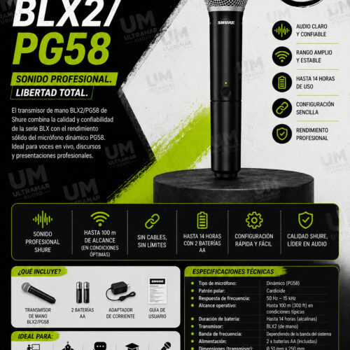 SHURE BLX2/PG58 Transmisor de micrófono de mano inalámbrico