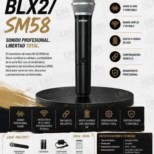 SHURE BLX2/SM58 Transmisor de mano con cápsula SM58