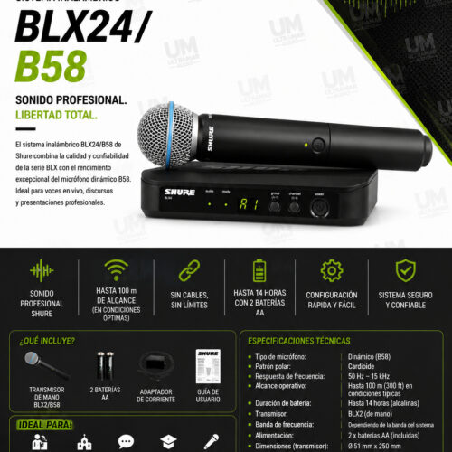 SHURE BLX24/B58 Sistema inalámbrico para voz, con micrófono Beta 58A