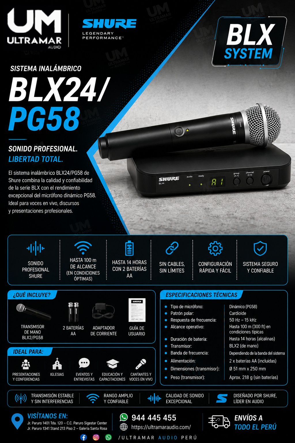 SHURE BLX24/PG58 Sistema Inalámbrico con Micrófono PG58