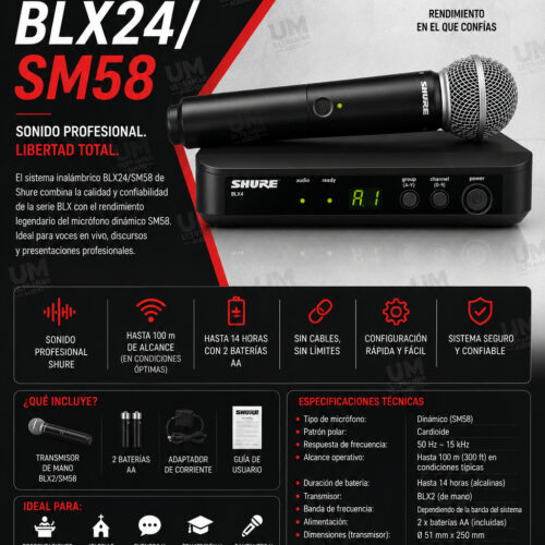 Shure BLX24/SM58 Sistema inalámbrico, con micrófono SM58