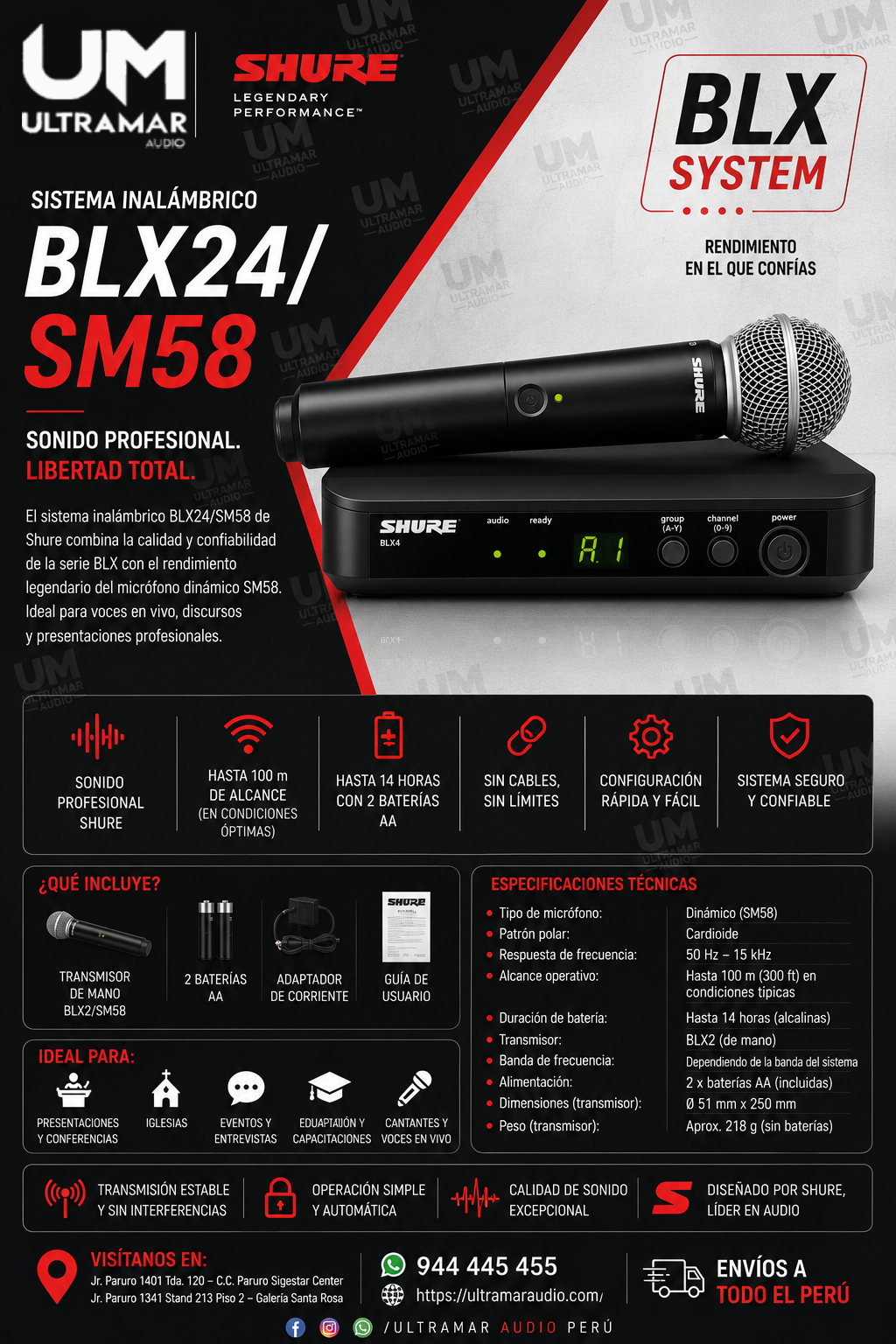 Shure BLX24/SM58 Sistema inalámbrico, con micrófono SM58