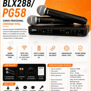 Shure BLX288/PG58 Sistema Inalámbrico dual para Voz