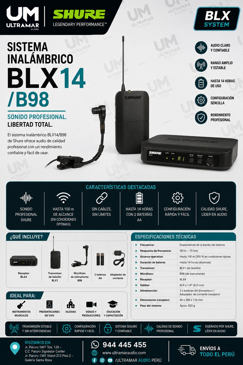 SHURE BLX14/B98 Sistema inalámbrico para instrumento
