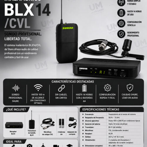 SHURE BLX14/CVL Sistema inalámbrico para presentador, con micrófono lavalier CVL