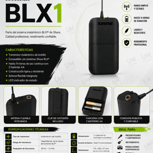 SHURE  BLX1 Transmisor inalámbrico Bodypack