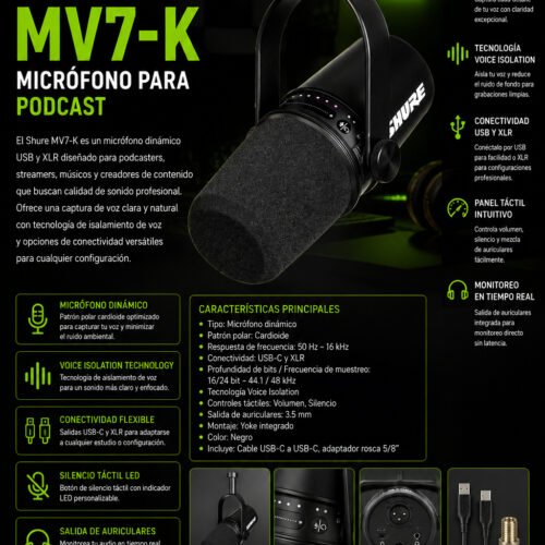 SHURE MV7-K Micrófono para Podcast