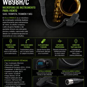 SHURE WB98H/C Micrófono de instrumento de viento Saxo, Trompeta, Trombon