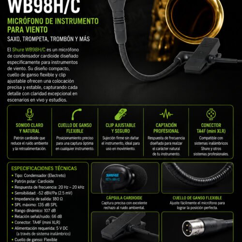 SHURE WB98H/C Micrófono de instrumento de viento Saxo, Trompeta, Trombon