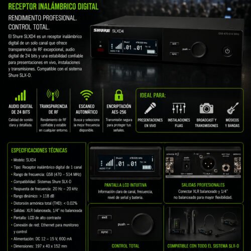 Shure SLXD4 Receptor Inalámbrico Digital