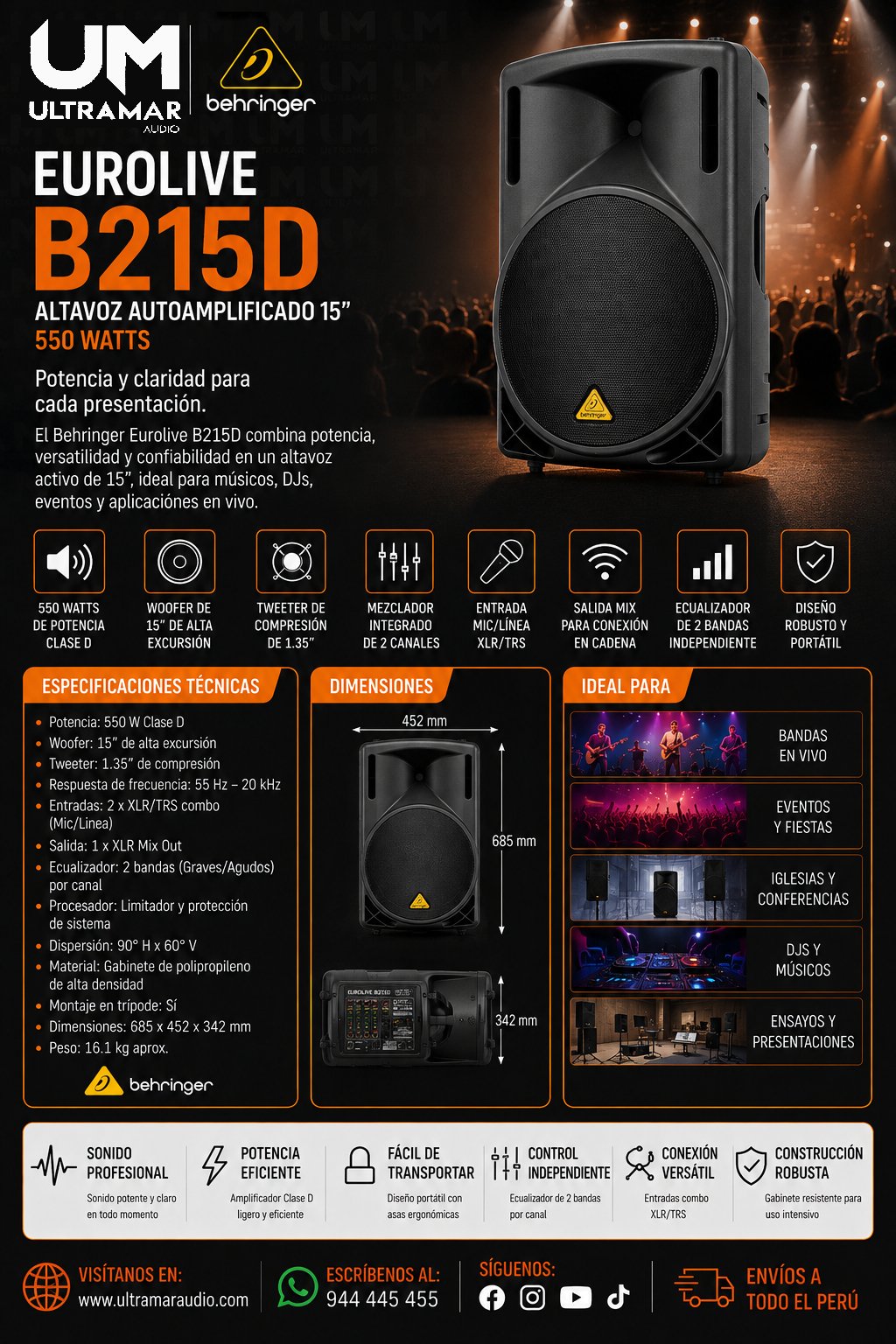 Behringer Eurolive B215D Altavoz autoamplificado 15" 550W