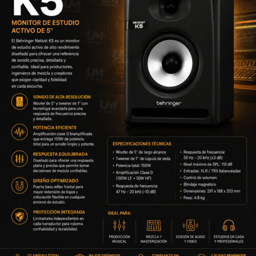 Behringer Nekkst K5 Monitor de estudio autoamplificado de 5 pulgadas