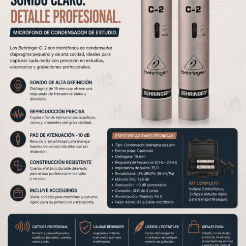 Behringer C-2 Micrófonos de condensador de estudio combinados (par)