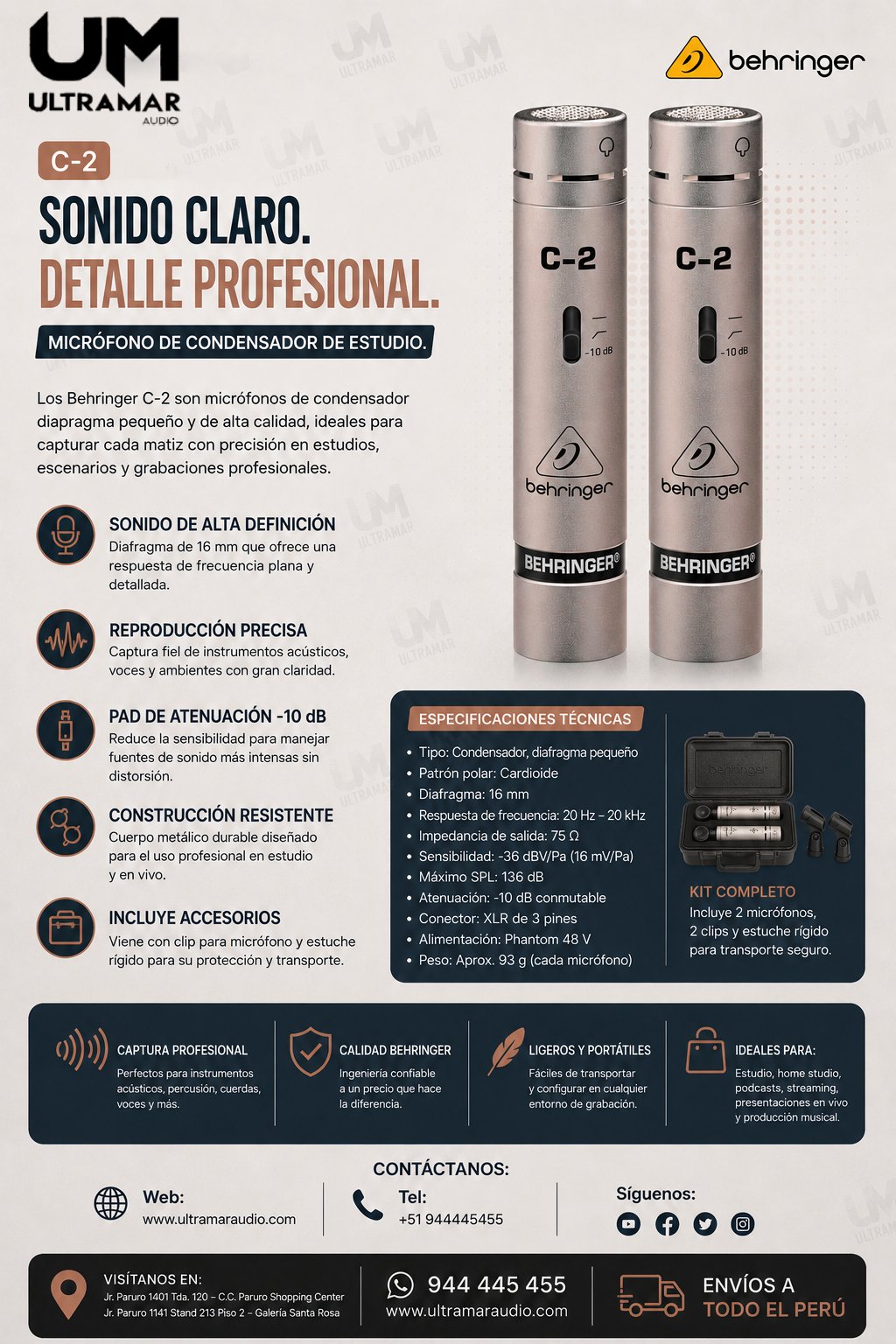 Behringer C-2 Micrófonos de condensador de estudio combinados (par)