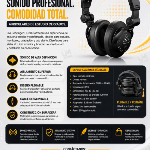 Behringer HC200 Auriculares cerrados para DJ