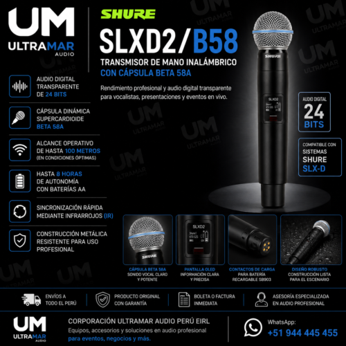 Shure SLXD2 B58 transmisor inalámbrico con cápsula Beta 58A