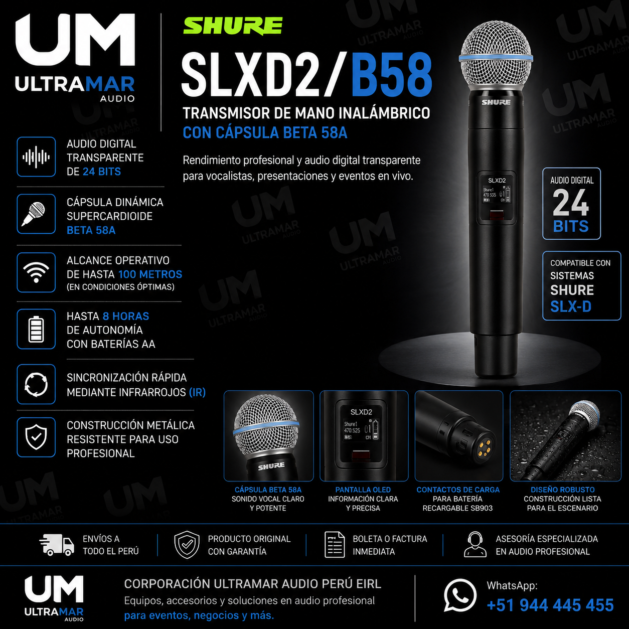 Shure SLXD2 B58 transmisor inalámbrico con cápsula Beta 58A