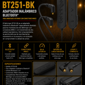 BT251-BK | Behringer | Adaptador inalámbrico Bluetooth* para monitores internos con conectores MMCX