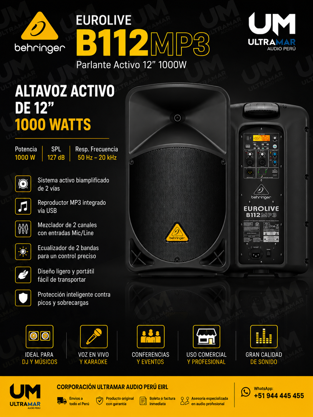 Behringer Eurolive B112MP3 Parlante Activo 12" 1000W - Imagen 4
