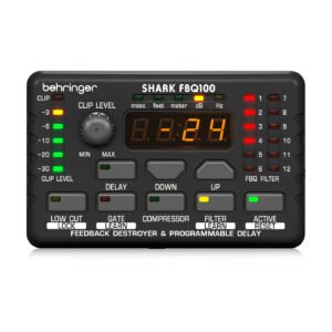 Behringer FBQ100 Destructor automático de retroalimentación con preamplificador de micrófono integrado, línea de retardo, puerta de ruido y compresor