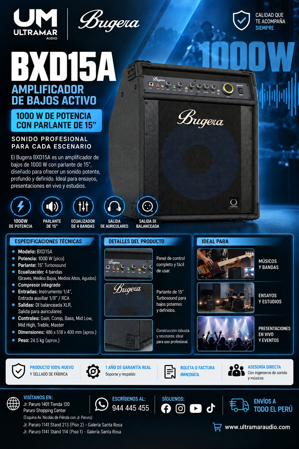 Bugera BXD15A Amplificador de graves de 1000 W de 15"
