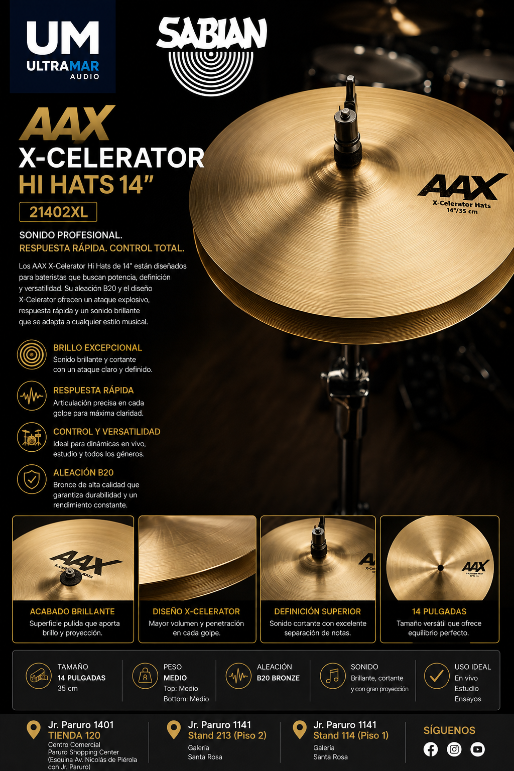 21402XL | SABIAN | PLATILLO AAX X-CELRATOR HI HATS 14" - Imagen 3