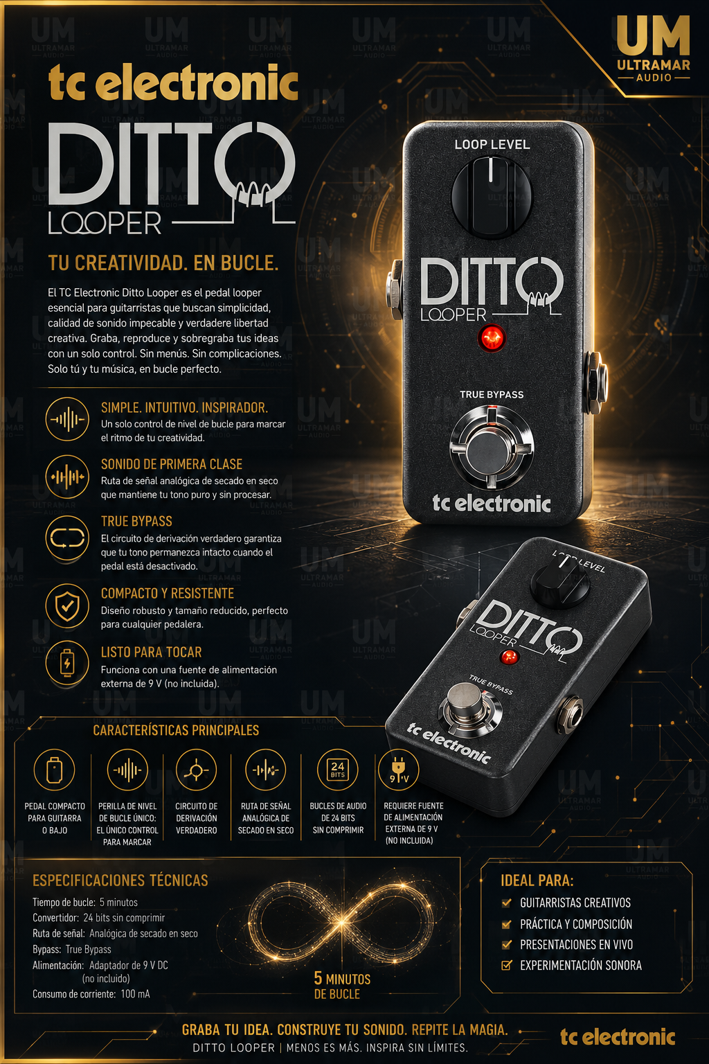 DITTO LOOPER | TC Electronic | Pedal Looper altamente intuitivo con 5 minutos de tiempo de bucle, Analog-Dry-Through y True Bypass - Imagen 4