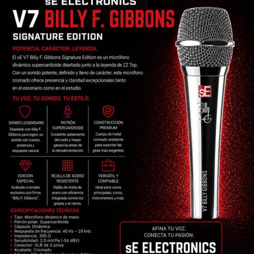sE Electronics V7 Billy F. Gibbons Signature Edition | Micrófono dinámico supercardioide de mano (cromado)