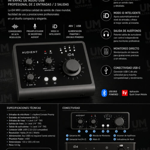 AUDIENT ID4 MKII Interfaz de Audio USB-C 2 IN 2 OUT
