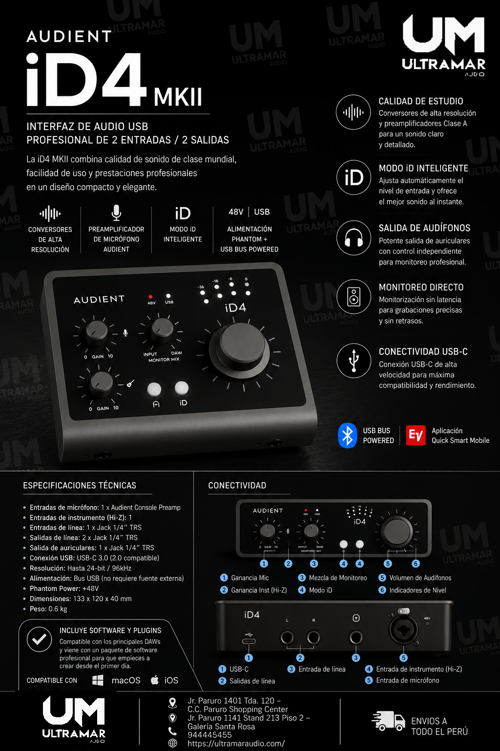 AUDIENT ID4 MKII Interfaz de Audio USB-C 2 IN 2 OUT