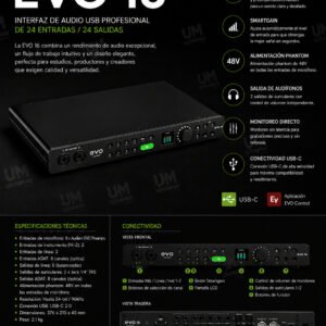 EVO16 + RACK KIT | AUDIENT | INTERFAZ COMPACTO USB, 24 IN (16 ADAT), 24 OUT (16ADAT), C/SMARTGAIN, +58 DB GANANCIA, 24 BITS 96 KHZ REALES "AUDIENT"
