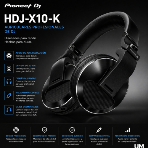 HDJ-X10-K | Pioneer | Auriculares DJ profesionales tipo diadema (Negro)