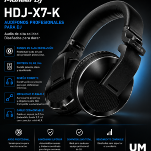 Pionner HDJ-X7-K Audífonos circumaurales para DJ (Negro)
