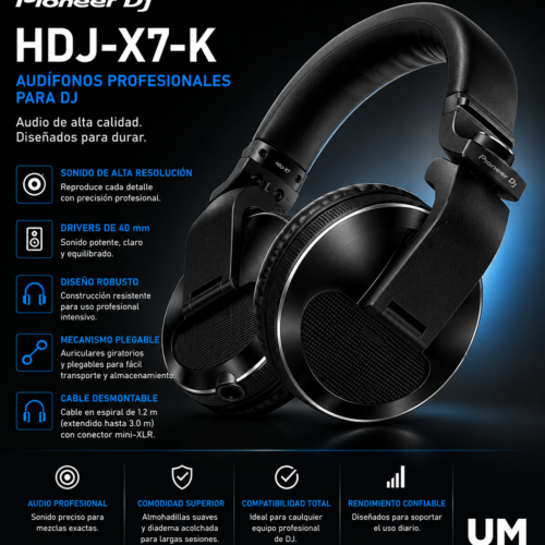 Pionner HDJ-X7-K Audífonos circumaurales para DJ (Negro)