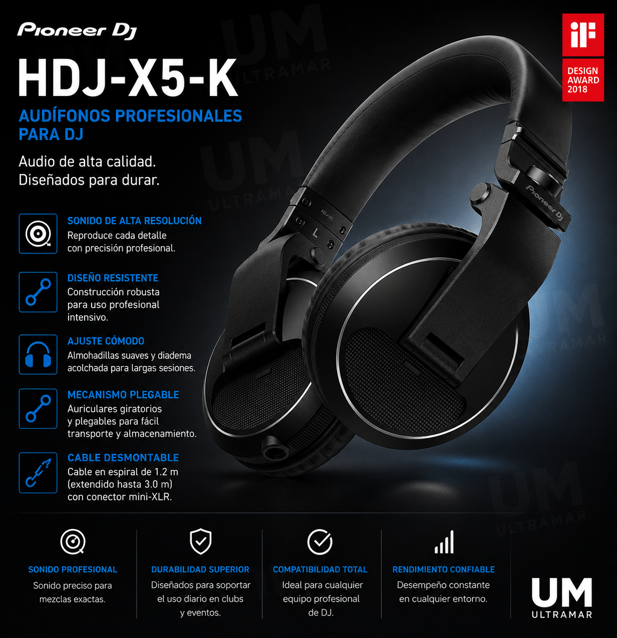 Pioneer HDJ-X5-K Audífonos circumaurales para DJ (Negro)
