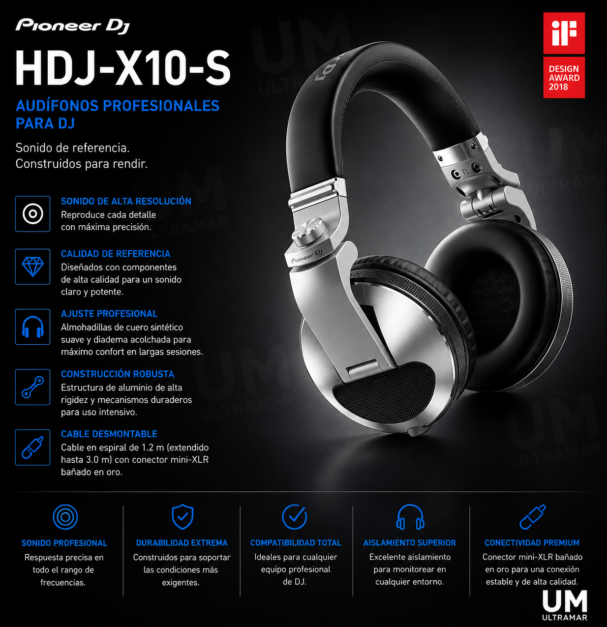 Pioneer HDJ-X10-S Auriculares DJ profesionales tipo diadema (Plateado)