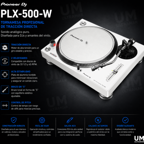 PIONEER PLX-500-W Tornamesa de tracción directa (color blanco)