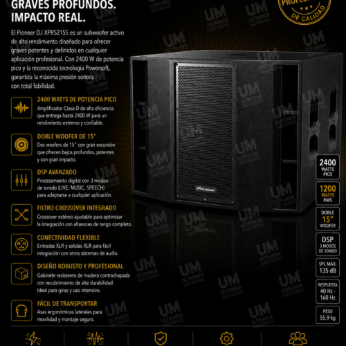 Pioneer XPRS215S Subwoofer activo doble de 15"