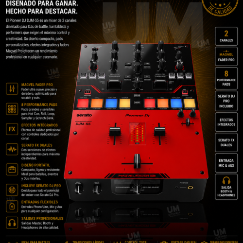 Pioneer DJM-S5 Mezcladora de DJ de 2 canales estilo scratch