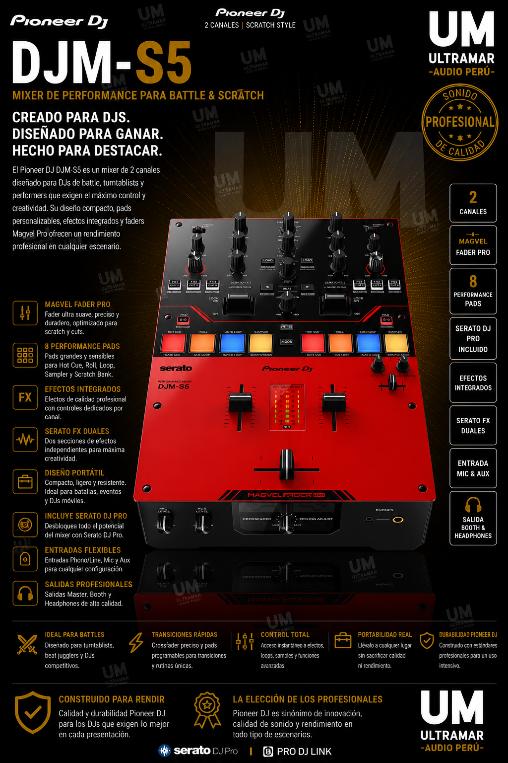 Pioneer DJM-S5 Mezcladora de DJ de 2 canales estilo scratch